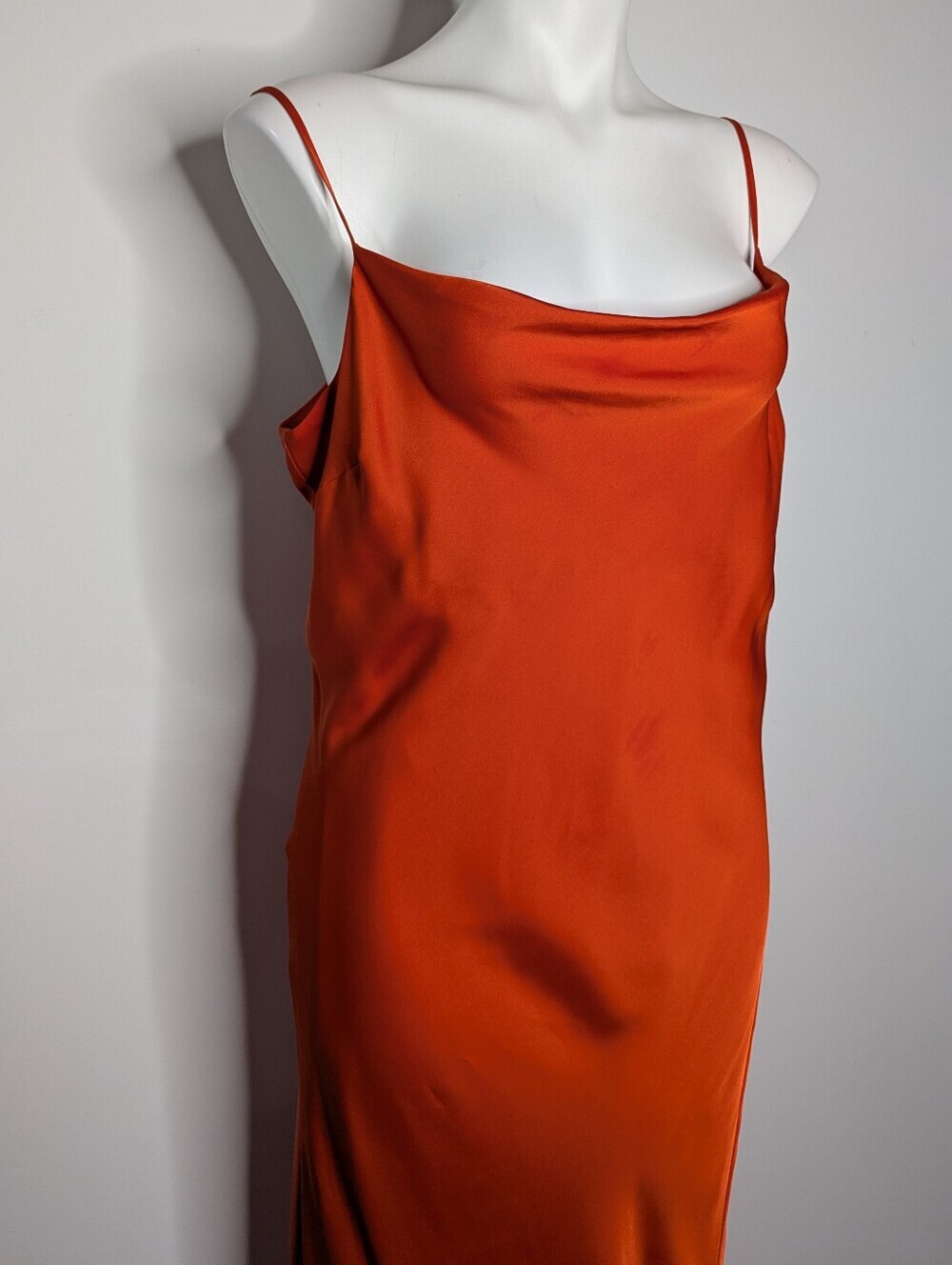 Express Orange Satin Slouch Neck Spaghetti Strap Midi Dress L